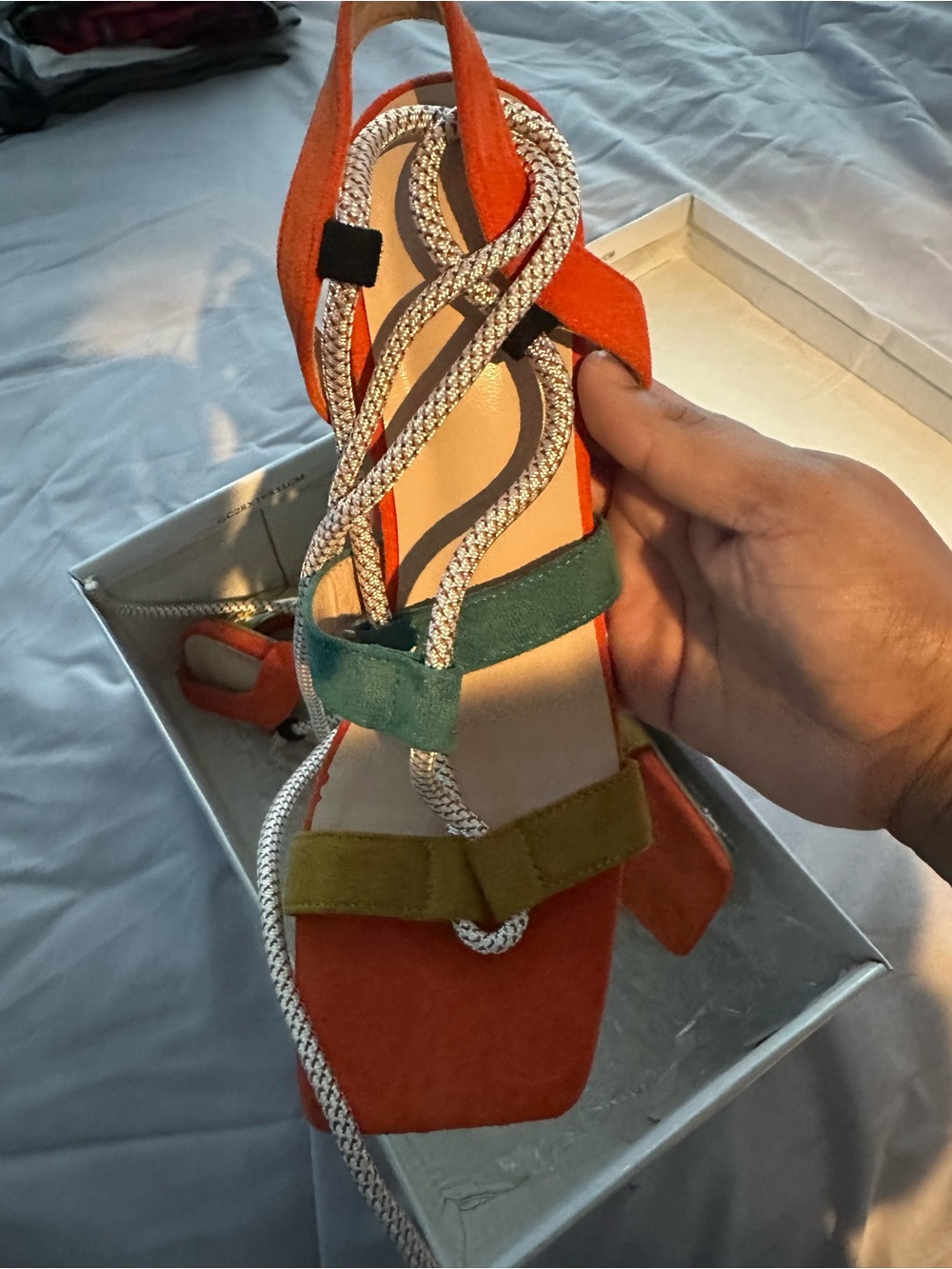 SHEIN Orange Multicolor Strappy Block Heel Sandals